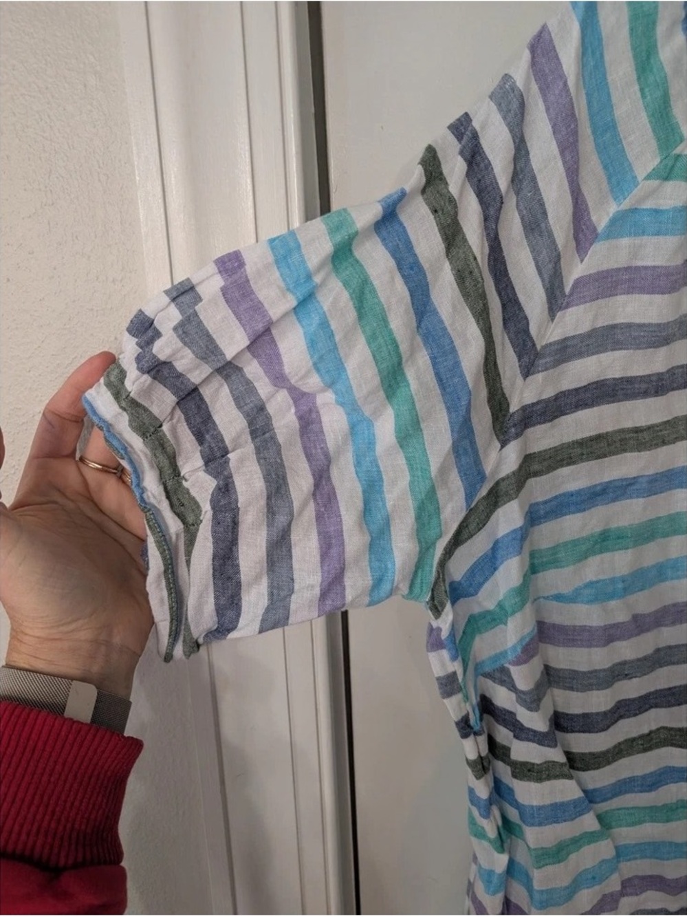 Talbots Striped V-Neck Short Sleeve Top in Mint, Lavender & Gray - Picture 4 of 6